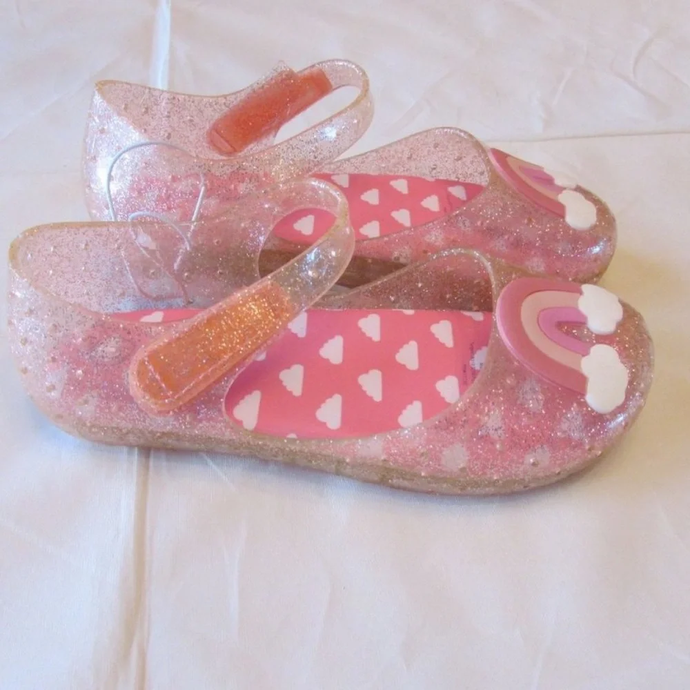Cat & Jack Toddler Girl's Size 9 Hydee Rainbow Print Glitter Jelly Sandals Pink